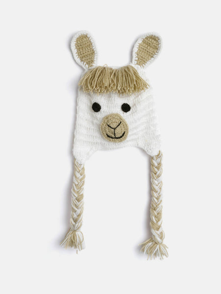 Chutput Kids Woollen Hand Knitted Llama Detail Cap - White - Distacart