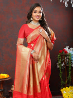 Thumbnail for Lorenvalley Fashion Red Soft Silk Woven Design Gold Zari Weaving Saree - Distacart