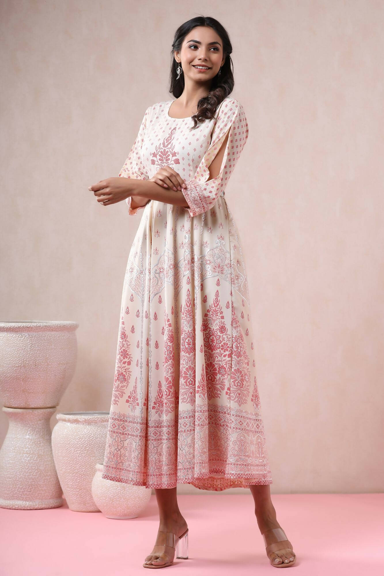 Juniper Women Ivory American Crepe Printed Flared Dress - Distacart