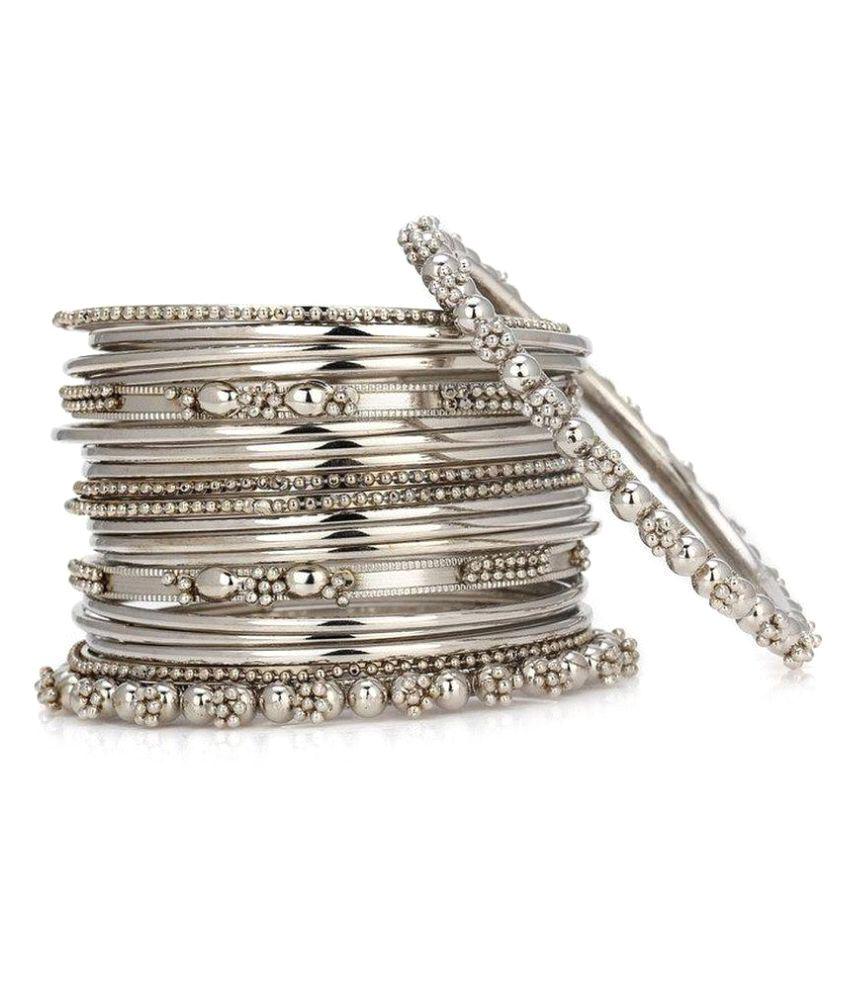 Rhodium-Plated Alloy Silver Trendy Stylish Bangle Set - The Pari - Distacart