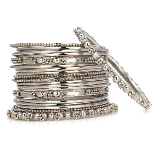 Rhodium-Plated Alloy Silver Trendy Stylish Bangle Set - The Pari - Distacart
