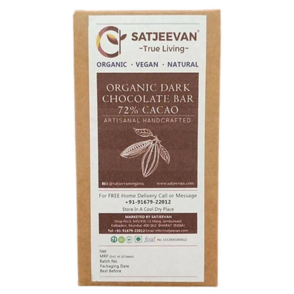 Satjeevan Organic Dark Chocolate Bar 72% Cacao - Distacart