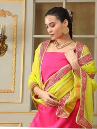 Thumbnail for Pomcha Jaipur Pink Saadgi Gulabi Lace Pink Straight Suit Set - Distacart