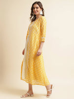 Thumbnail for White Cotton Solid Flared Dress with Printed Shrug - Yukti - Distacart