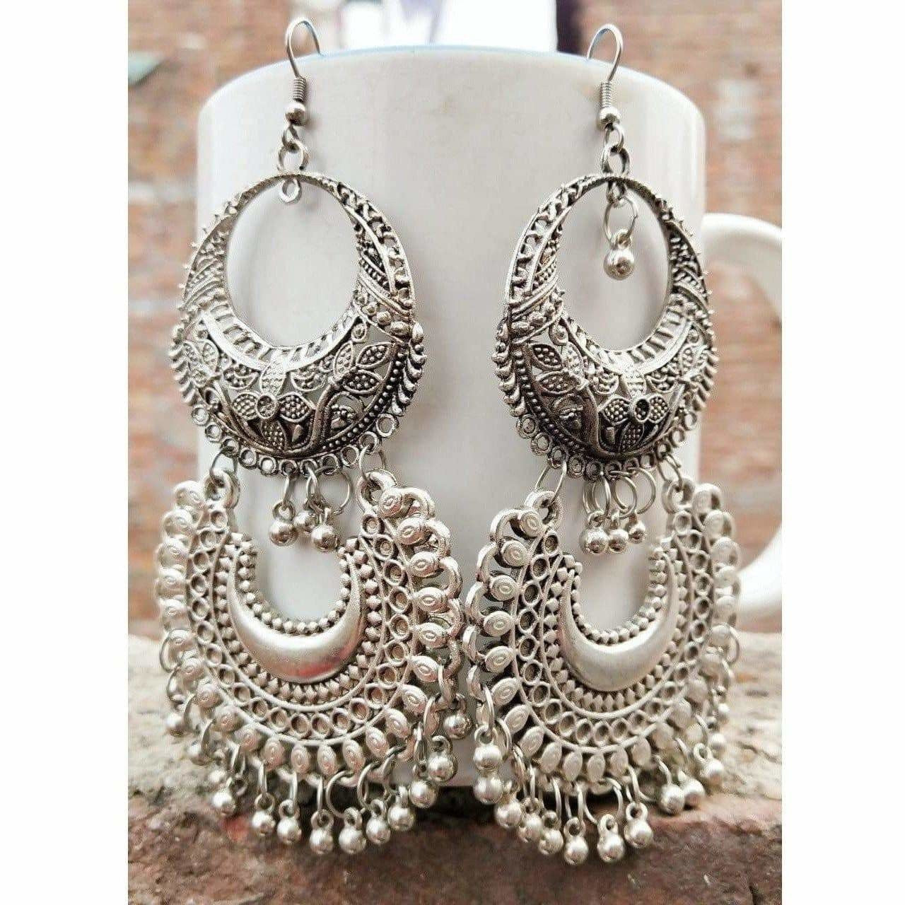 Double Design And Chandbali Hangings Step By Step With Silver Drops Earrings