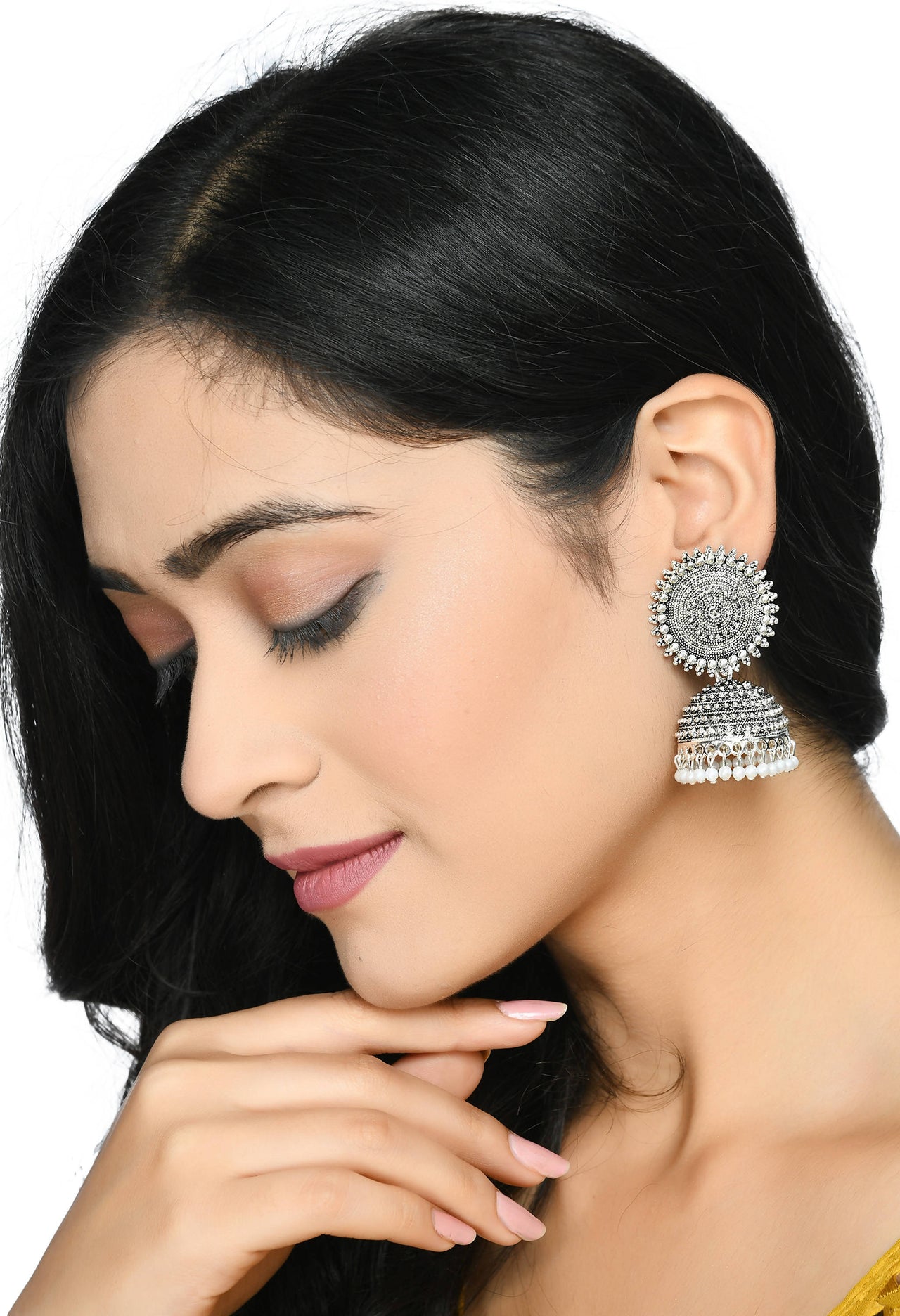 Mominos Fashion Johar Kamal Silver Color Jhumkas With White Pearls Earrings - Distacart