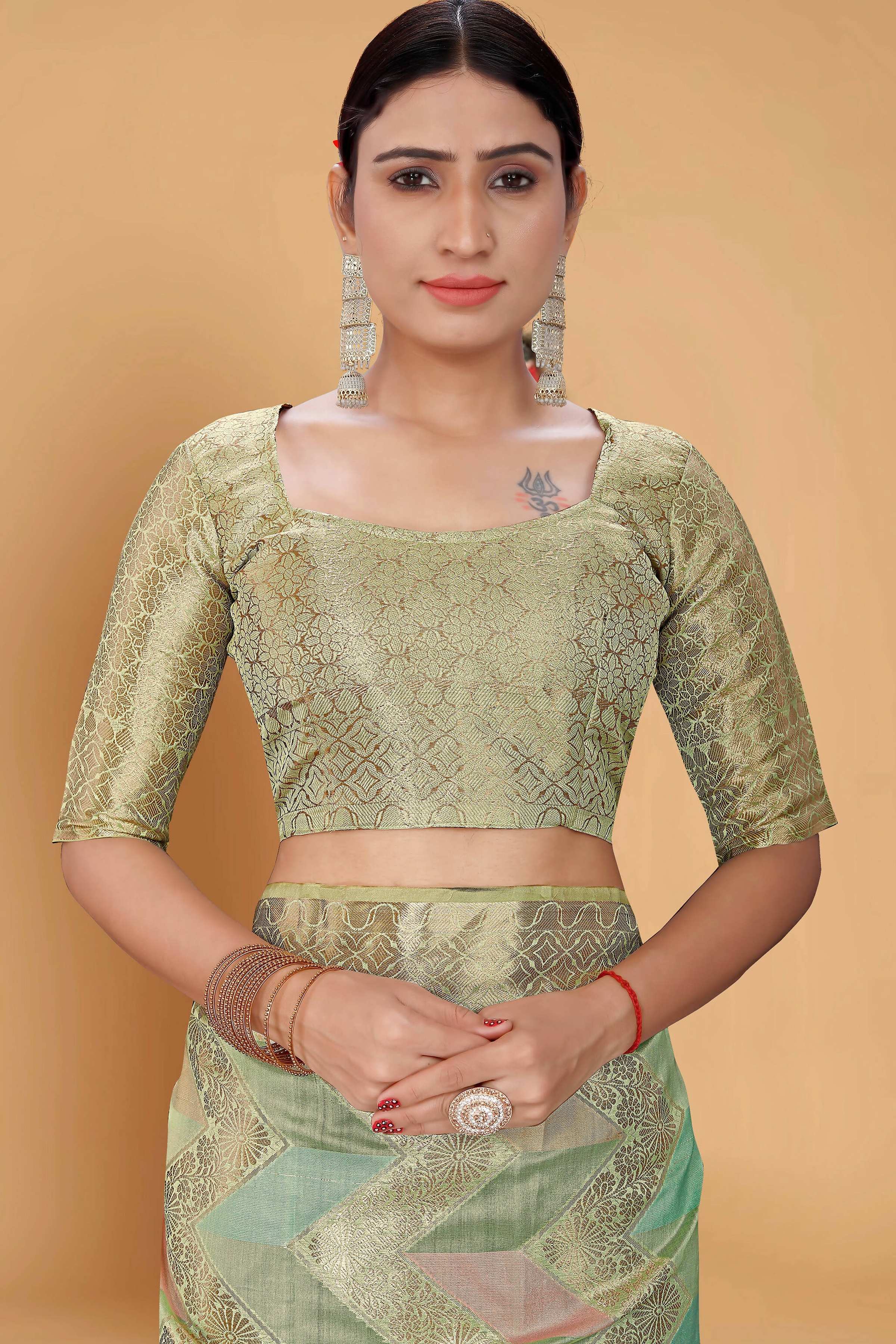Sea Green Soft Organza Woven Design Saree With Unstitched Blouse Piece - Zaara - Distacart