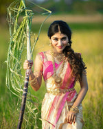 Thumbnail for DEIANA'S Beautiful Golden Jari with New Design Soft Lichi Silk Saree - White - Distacart