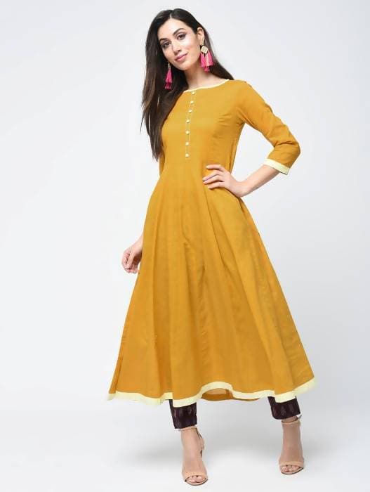 Aniyah Cotton Anarkali Mustard Kurta (AN-111K)
