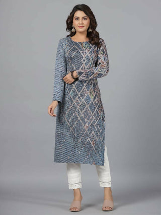 Juniper Women Blue Printed Polyester Kurta - Distacart