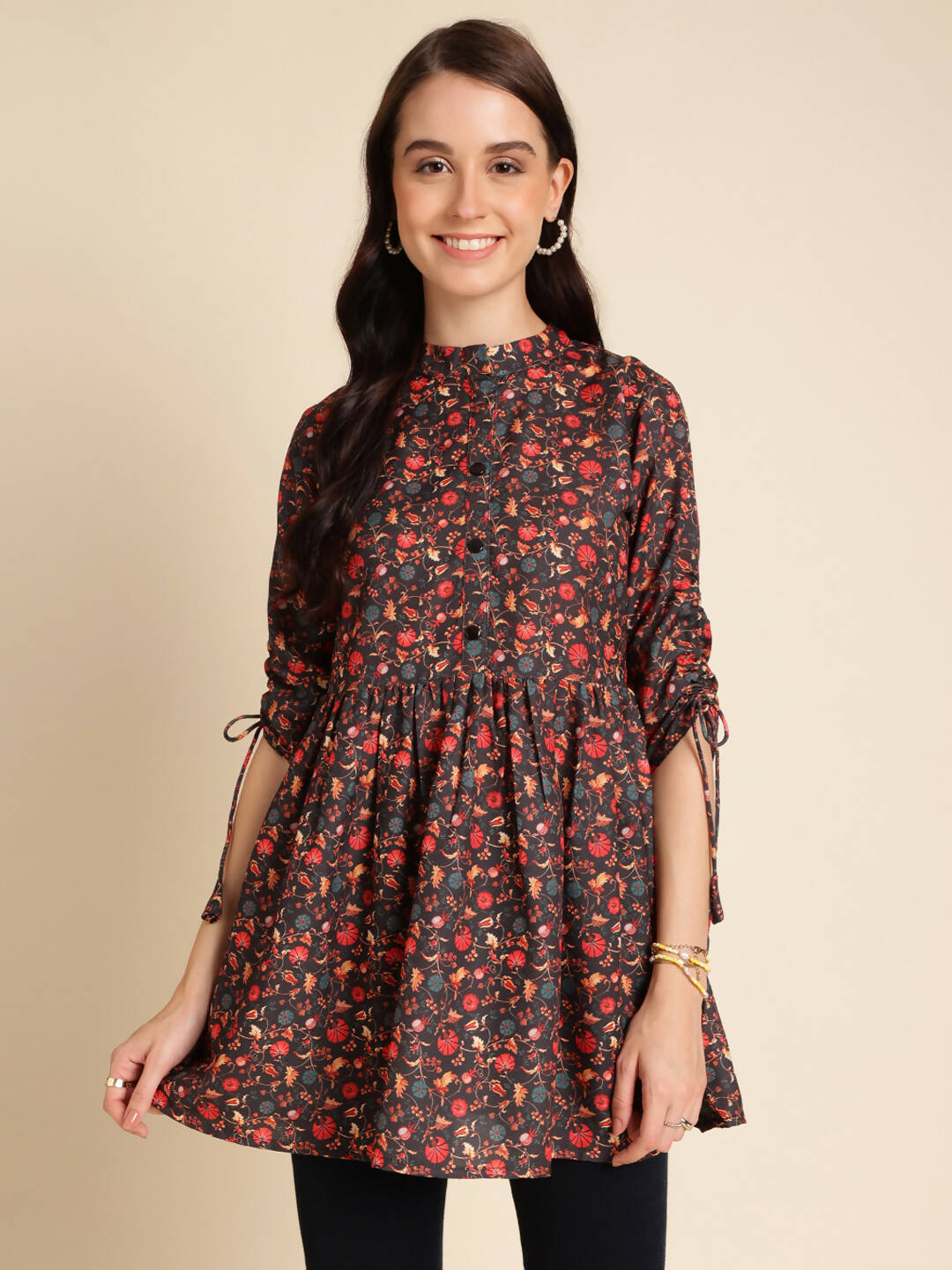 Black Poly Rayon Digital Printed A-line Top - Tarini - Distacart