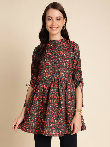 Black Poly Rayon Digital Printed A-line Top - Tarini - Distacart