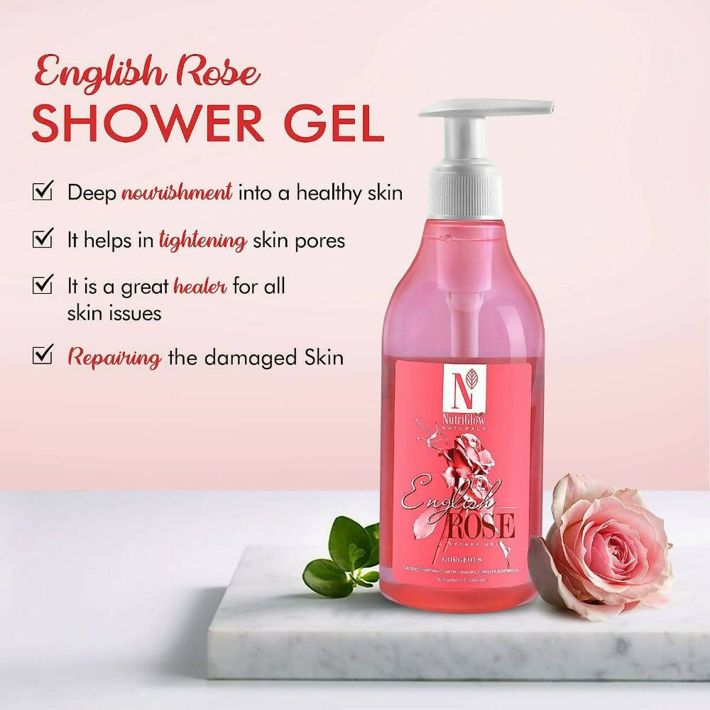 NutriGlow NATURAL'S English Rose Shower Gel With Mulberry Extract For Long Lasting Freshness - Distacart