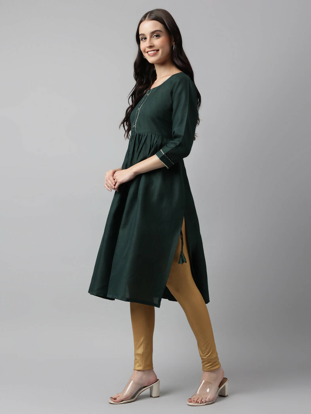 Green Poly Cotton Solid Nayra Cut Kurta - Tirtha - Distacart
