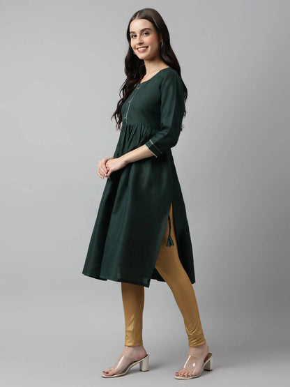 Green Poly Cotton Solid Nayra Cut Kurta - Tirtha - Distacart