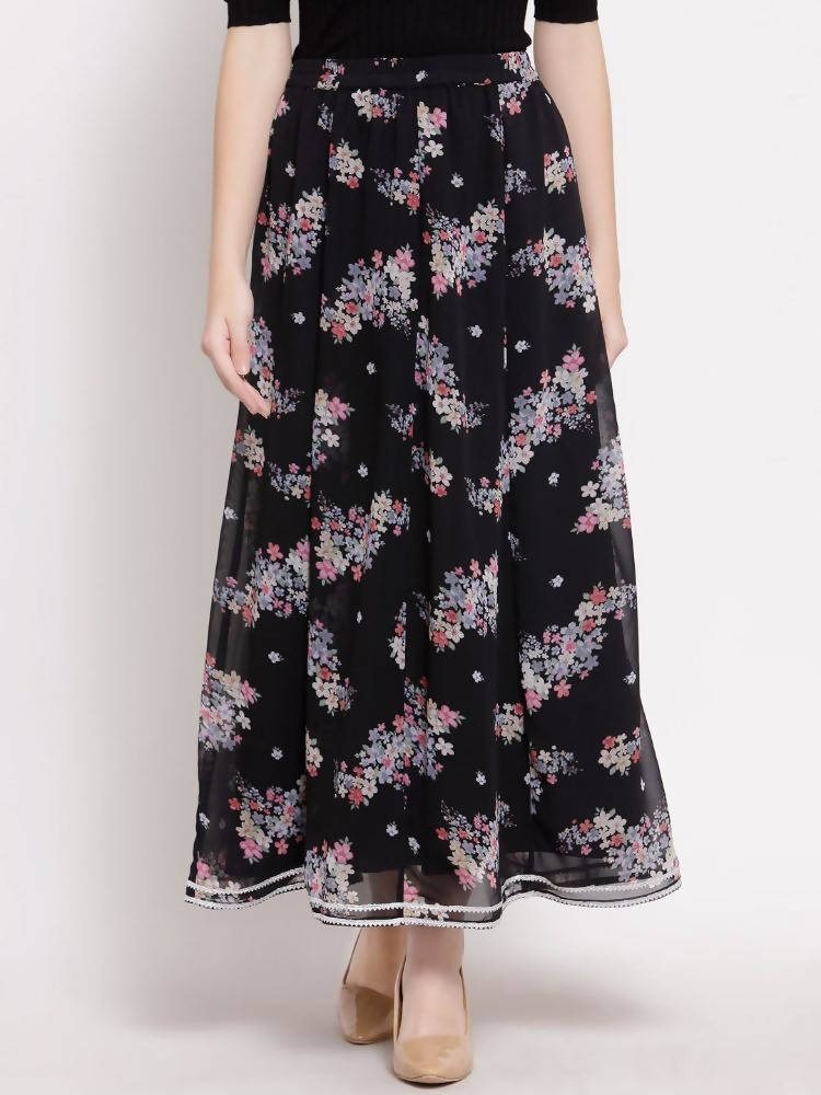 Myshka Women's Multi Georgette Na Na Printed Casual Skirt