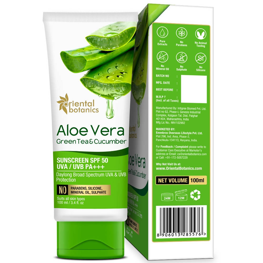 Oriental Botanics Aloe Vera, Green Tea & Cucumber Sunscreen SPF 50