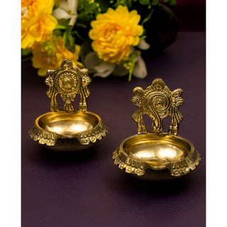 Spillbox Gold-Toned Brass 2 Pieces Shangu Chakra Kuber Diya Pooja Essentials - Distacart