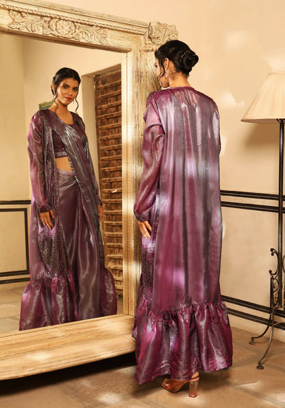 Lavender Tom Silk Plain Ready To Wear Saree With Stitched Blouse - Satiksha - Distacart