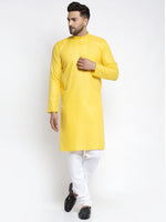 Thumbnail for Jompers Men's Lemon Cotton Solid Kurta Only