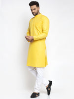 Thumbnail for Jompers Men's Lemon Cotton Solid Kurta Only