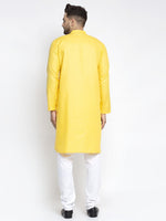 Thumbnail for Jompers Men's Lemon Cotton Solid Kurta Only