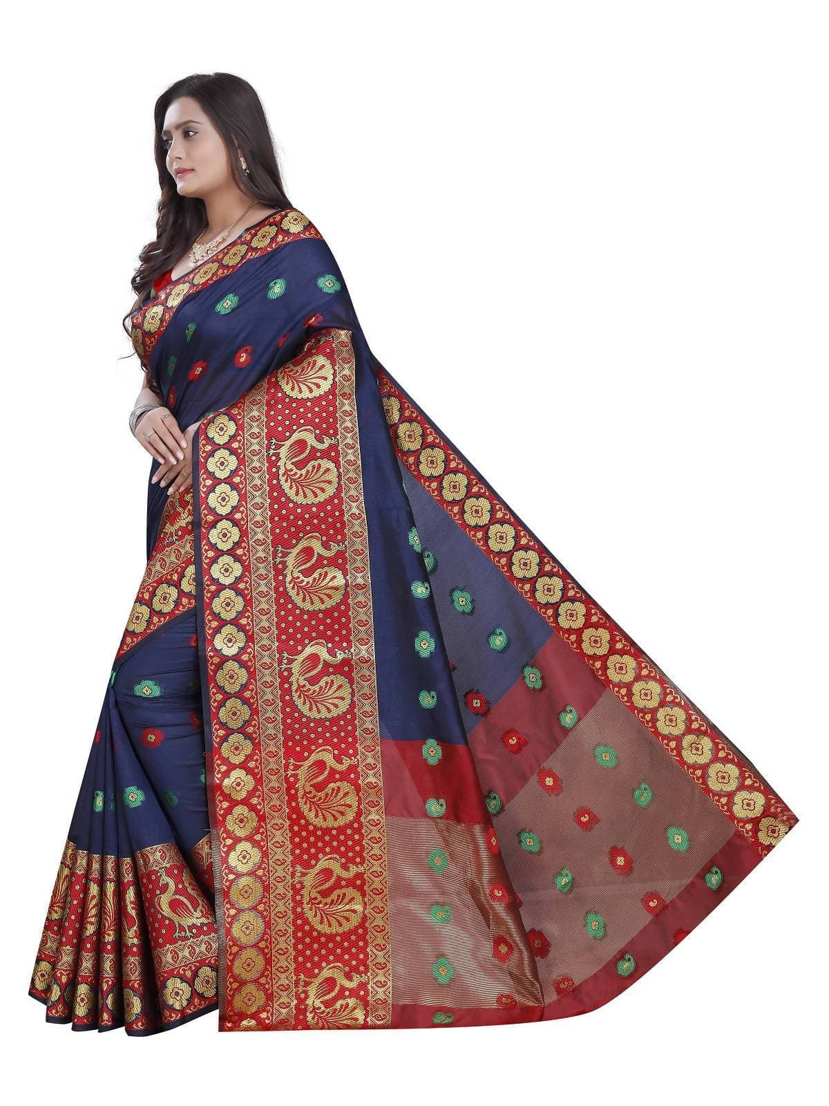Vamika Banarasi Cotton Silk Navy Blue Weaving Saree
