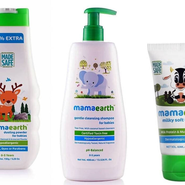 Mamaearth Dusting Powder + Shampoo + Face Cream For Babies Combo Pack