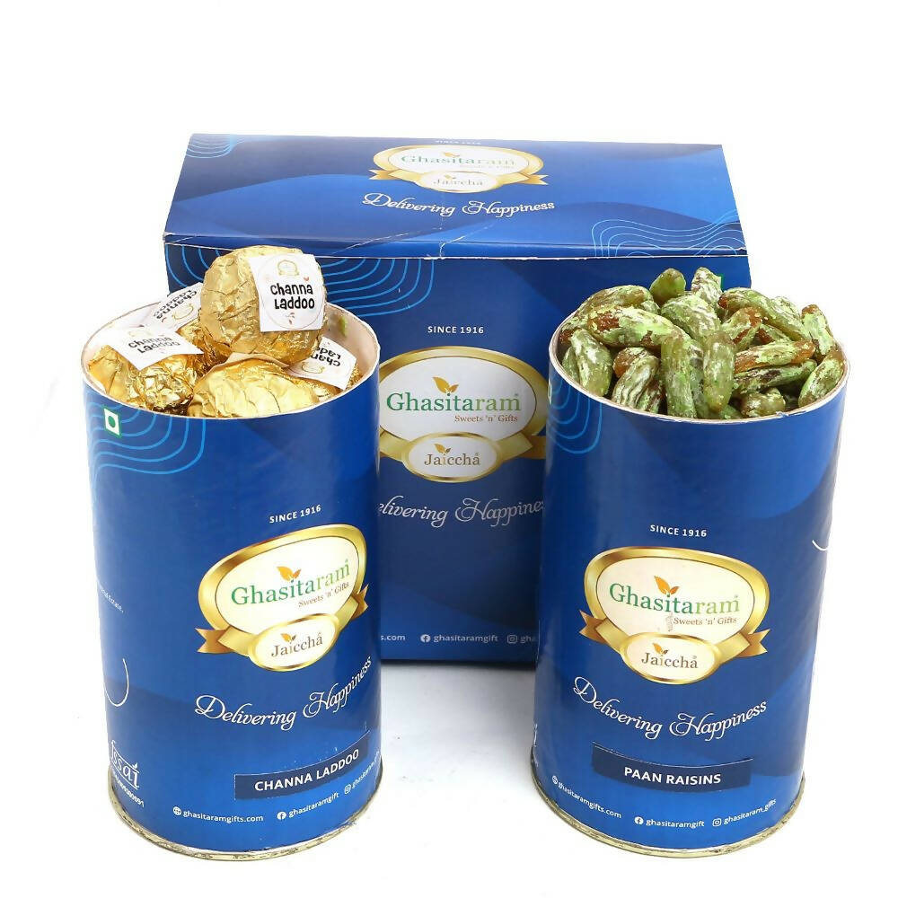 Ghasitaram Channa Laddoo and Paan Raisin Cans - Distacart