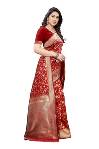 Thumbnail for Vamika Banarasi Jacquard Weaving Red Saree