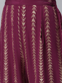 Thumbnail for Ahalyaa Women Burgundy & Golden Printed Kurta With Trouser
