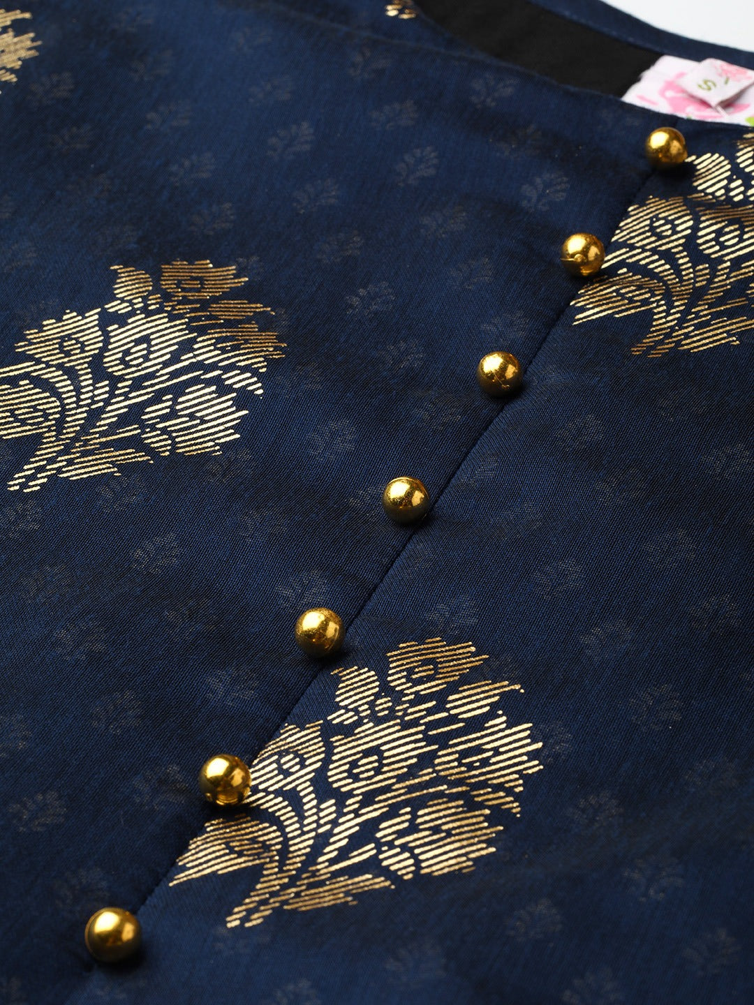 Ahalyaa Women Navy Blue & Golden Foil Printed Layered Maxi Dress