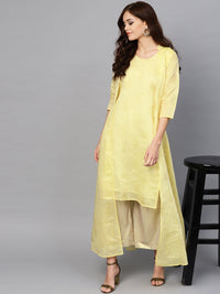 Thumbnail for Ahalyaa Yellow Metallic Printed Koti Style Kurta For Women