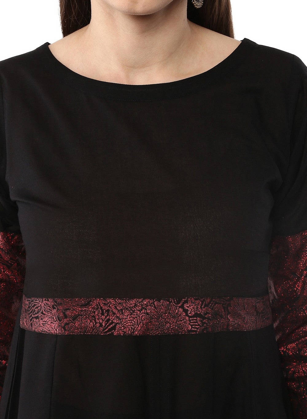 Ahalyaa Black & Red Cotton Blend Floor Length Anarkali Kurta Dress