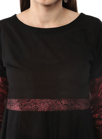Thumbnail for Ahalyaa Black & Red Cotton Blend Floor Length Anarkali Kurta Dress