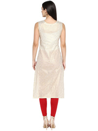 Thumbnail for Ahalyaa Off White & Red Metallic Printed Straight Cotton Blend Kurta - Distacart