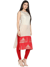 Thumbnail for Ahalyaa Off White & Red Metallic Printed Straight Cotton Blend Kurta - Distacart