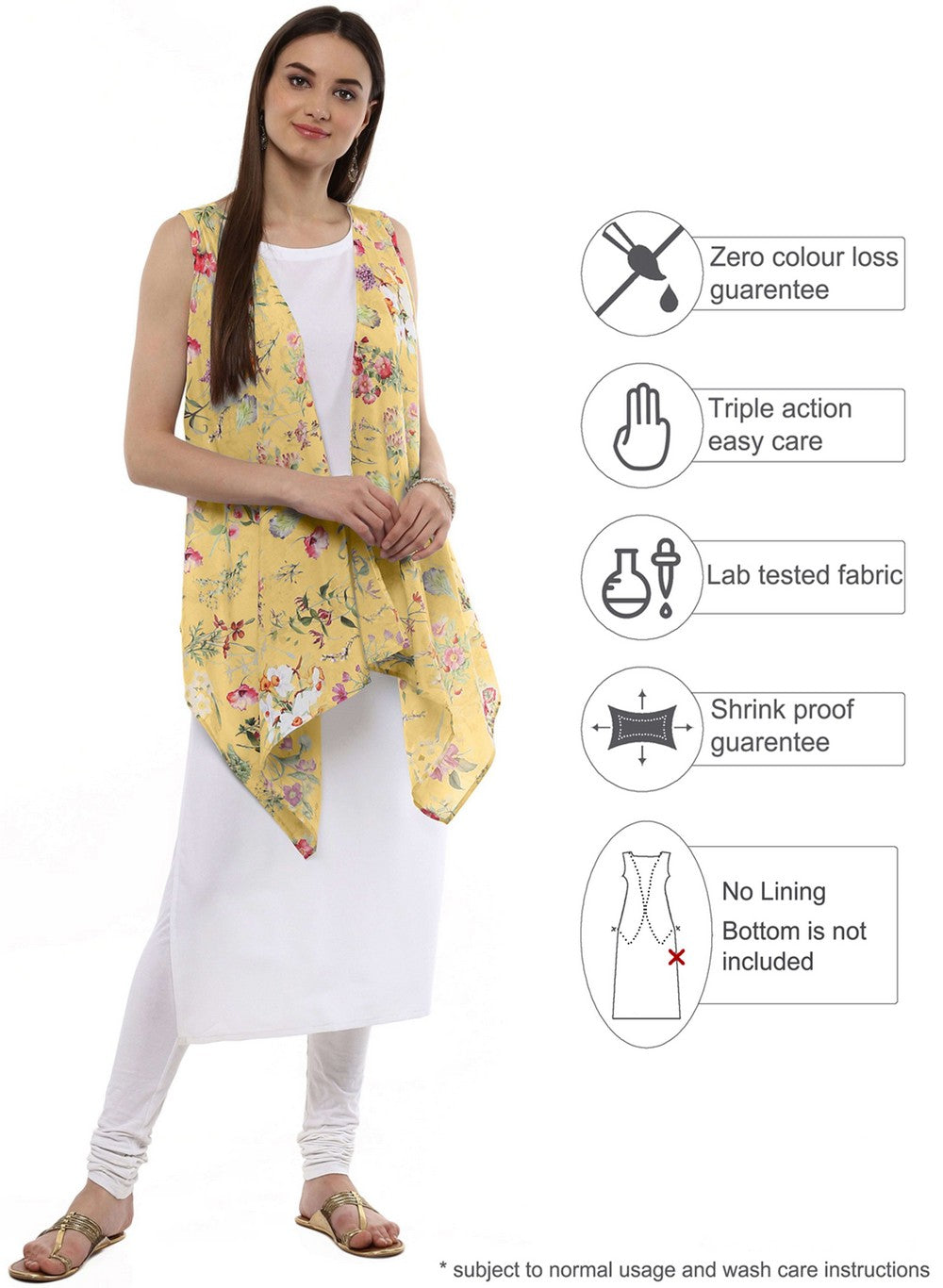 Ahalyaa White & Yellow Floral Scarf Cape Attached Straight Kurta