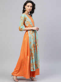 Thumbnail for Ahalyaa Women Orange & Gold Ethnic Kurta Dress