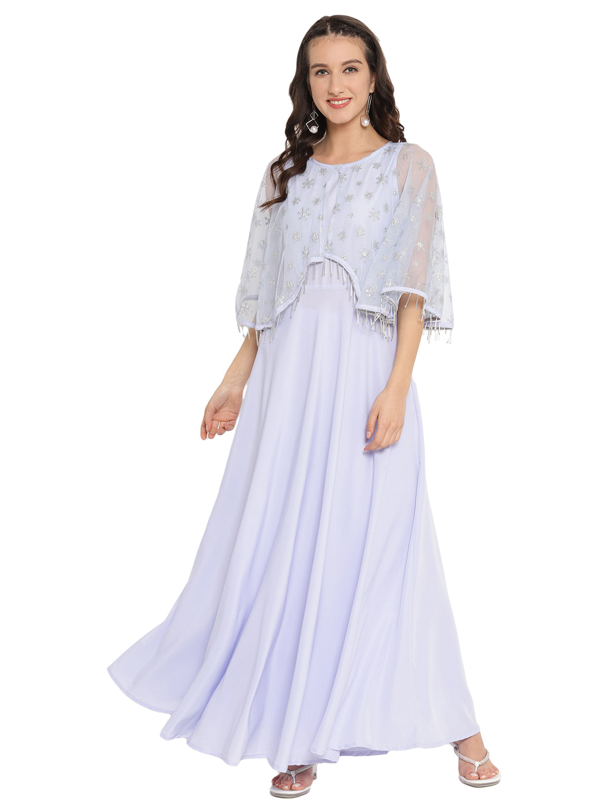 Ahalyaa Women Blue & Silver Printed Maxi Dress