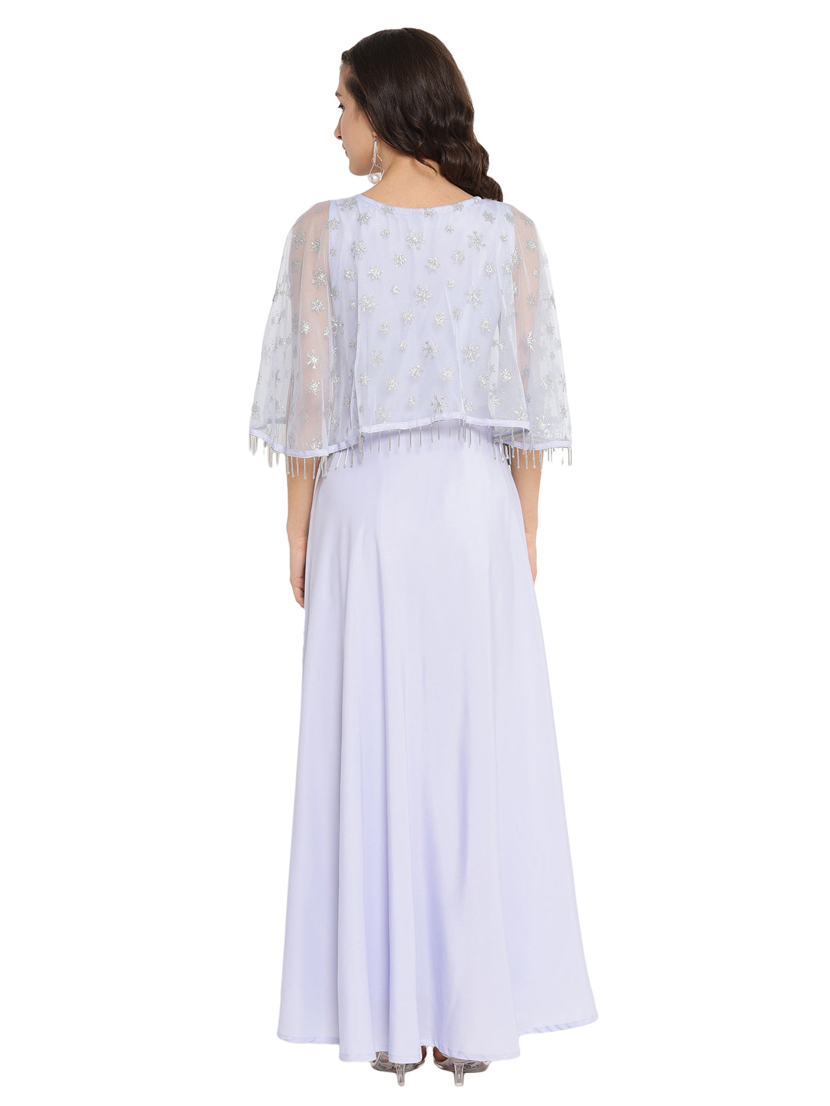 Ahalyaa Women Blue & Silver Printed Maxi Dress