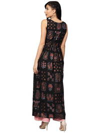 Thumbnail for Ahalyaa Black Printed Flare Kurta Dress For Women