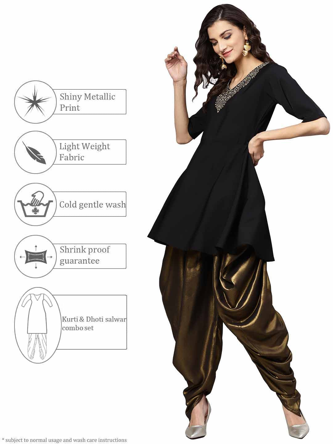 Ahalyaa Black A-line Crepe Kurta Set