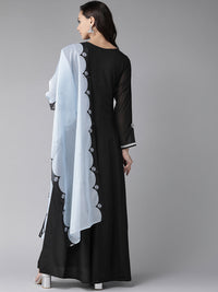 Thumbnail for Ahalyaa Women Black Solid Maxi Dress With Dupatta