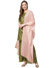 Thumbnail for Ahalyaa Shimmer Green Cotton Kurta Gharara With Peach Dupatta