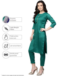 Thumbnail for Ahalyaa Green Solid Kurta with Trousers & Dupatta