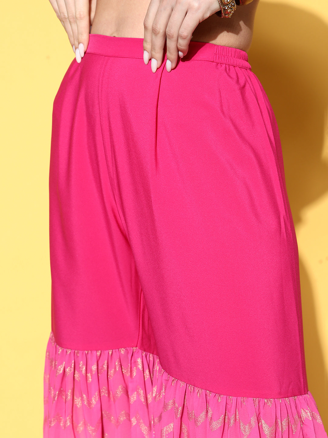 Buy Pink Crinkled Asymmetric Kurti Online - RK India Store View