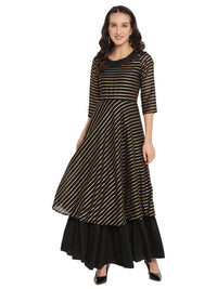 Thumbnail for Ahalyaa Black & Golden Striped Layered Maxi Dress