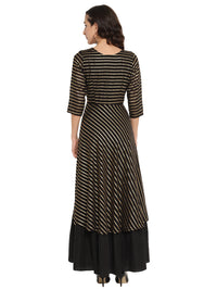 Thumbnail for Ahalyaa Black & Golden Striped Layered Maxi Dress