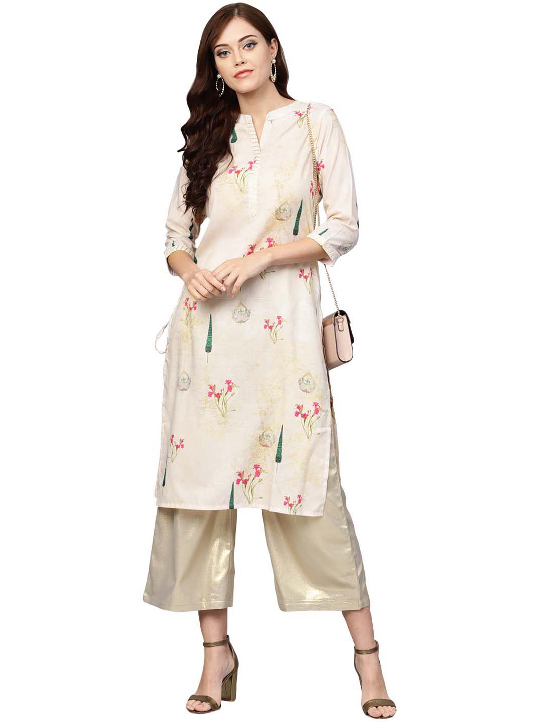 Ahalyaa Beige Printed Straight Kurta For Women
